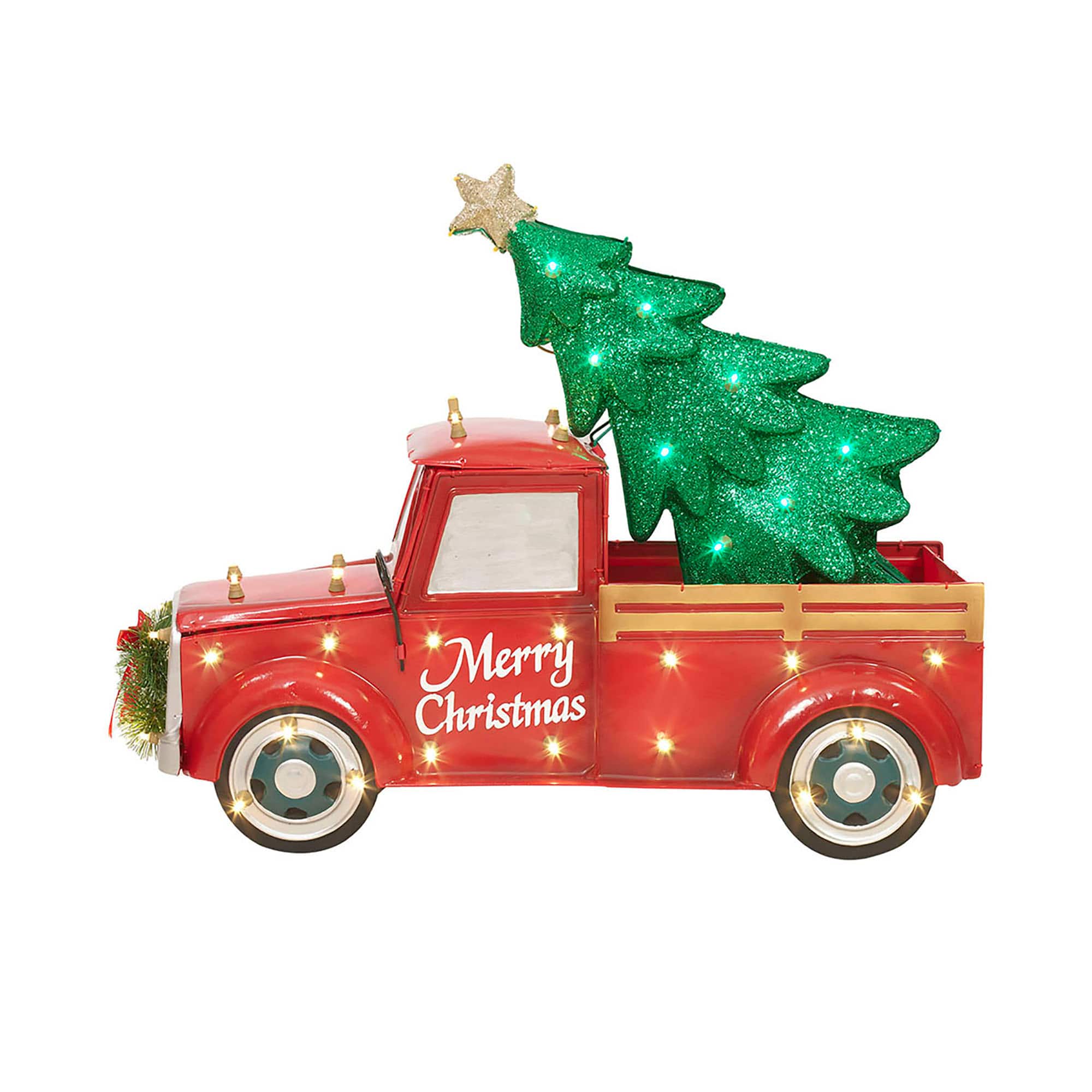 28" LED Truck with Christmas Tree Sculpture